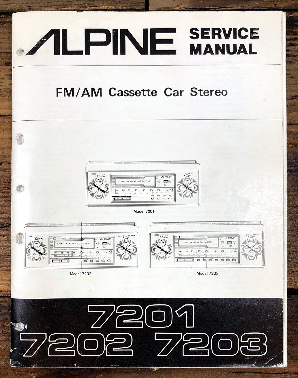 Alpine 7201 7202 7203 FM/AM Cassette Car Stereo Service Manual *Original*