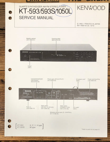 Kenwood KT-593 KT-593S KT-1050L Tuner  Service Manual *Original*