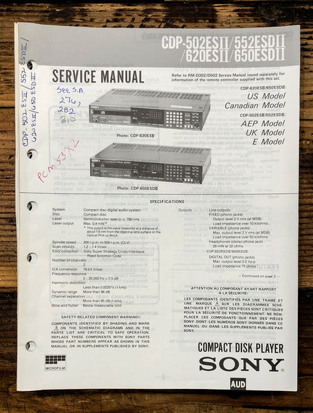 Sony CDP-502ES II -552ESD II -620ES II -650ES II CD   Service Manual *Original*