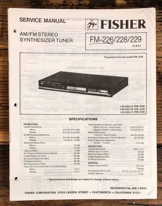 Fisher FM-226 FM-228 FM-229 Tuner  Service Manual *Original*