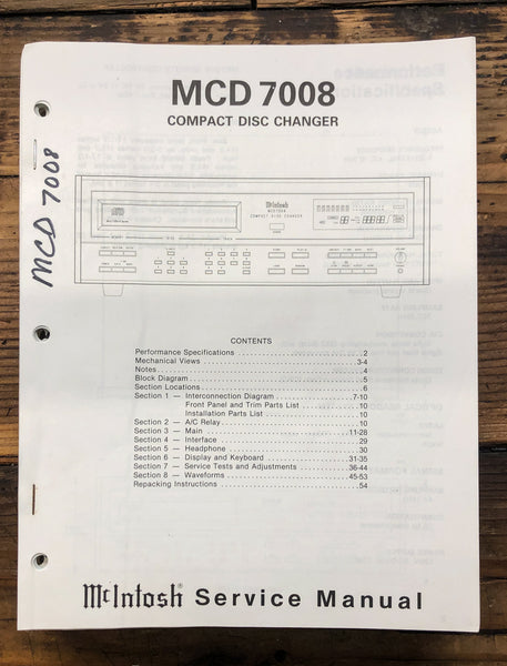 McIntosh MCD7008 MCD-7008 CD Player  Service Manual *Original*