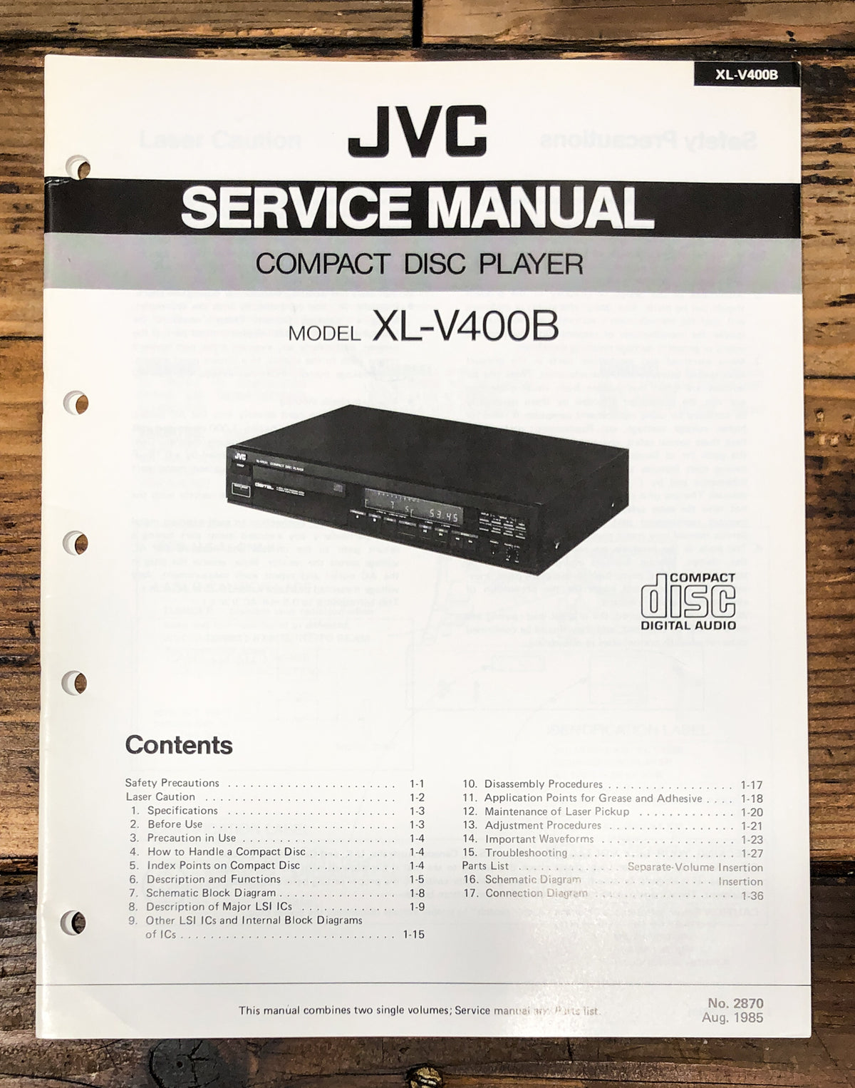 JVC XL-V400B CD Player Service Manual *Original*