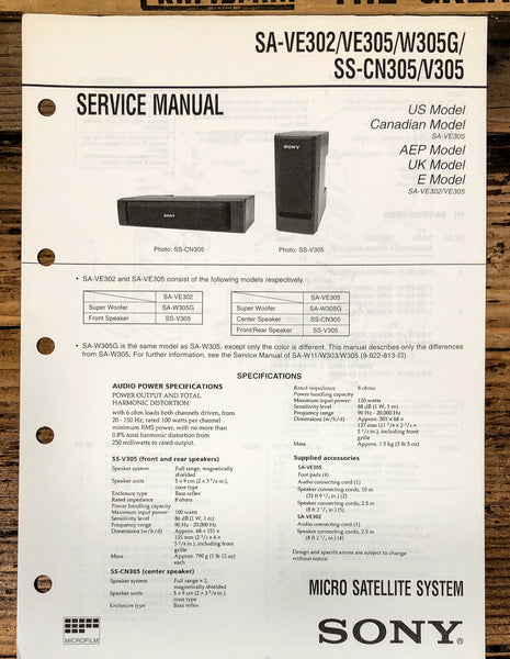 Sony SA-VE302 -VE305 -W305G SS-CN305 SS-V305 Speaker  Service Manual *Original*
