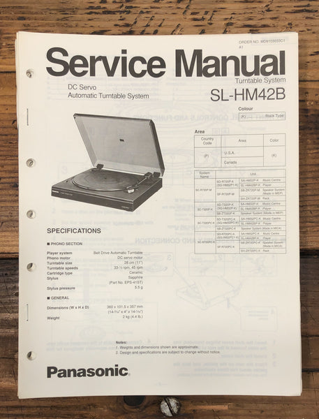 Technics SL-HM42B Record Player / Turntable  Service Manual *Original*
