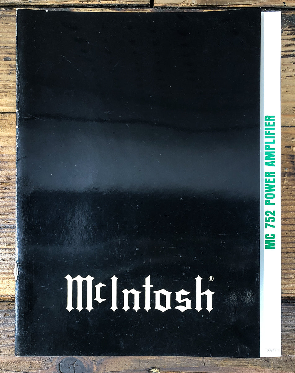 McIntosh MC-752 MC 752 Amplifier Owners / User Manual *Original*