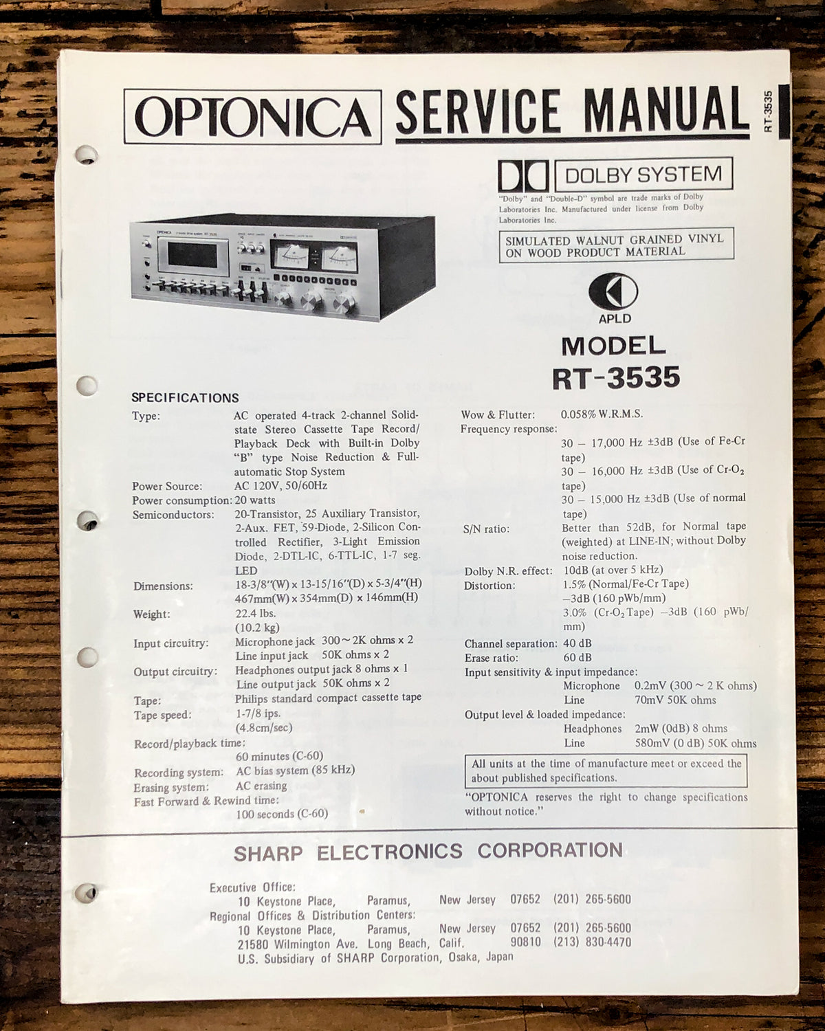 Sharp RT-3535 Cassette Service Manual *Original*