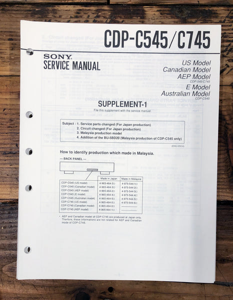 Sony CDP-C545 CDP-C745 CD Player Supp. Service Manual *Original*