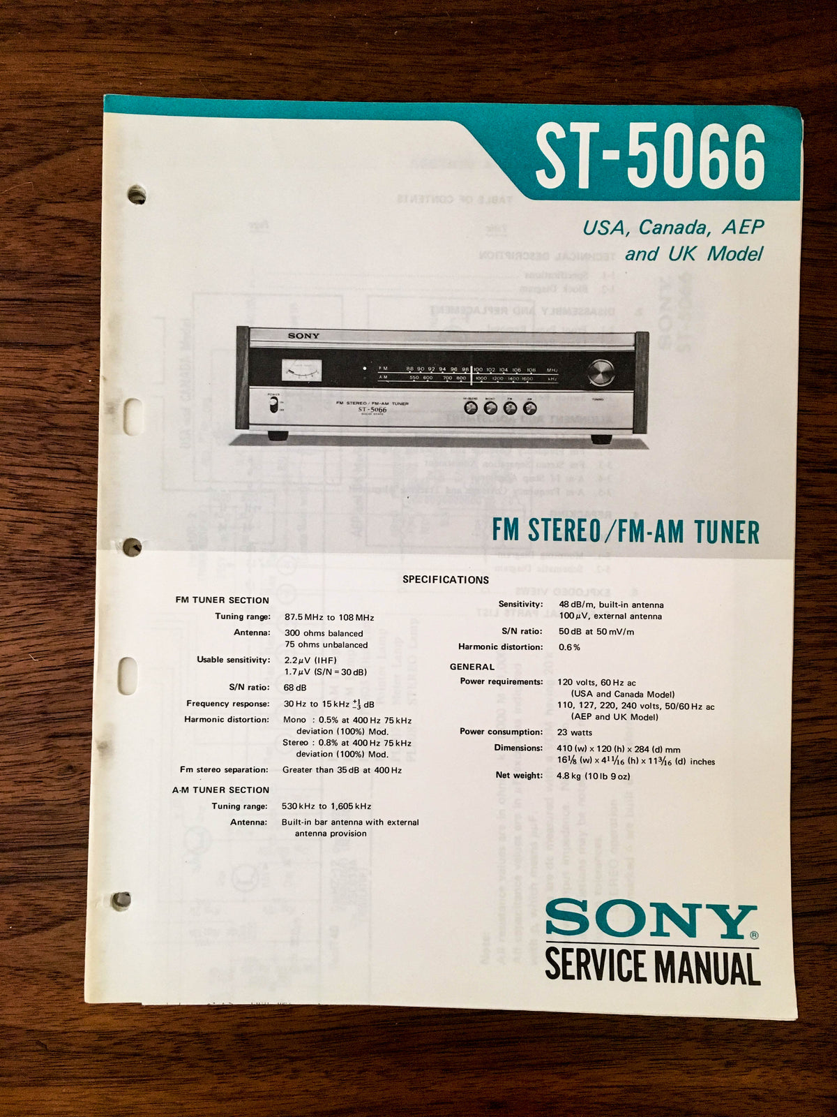 Sony ST-5066 TUNER Service Manual *Original*