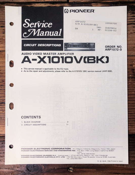 Pioneer A-X1010V AV Amplifier Service Manual #1 *Original*