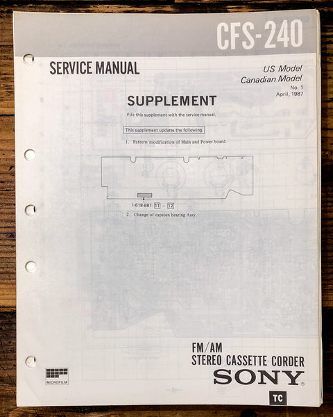 Sony CFS-240 Radio / Stereo Supp. Service Manual *Original*