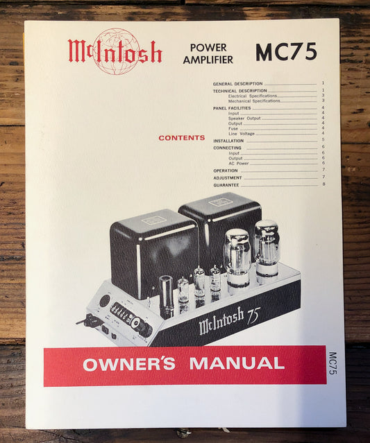 McIntosh  MC75 MC-75 Amplifier   Owner / User Manual *Original* #1