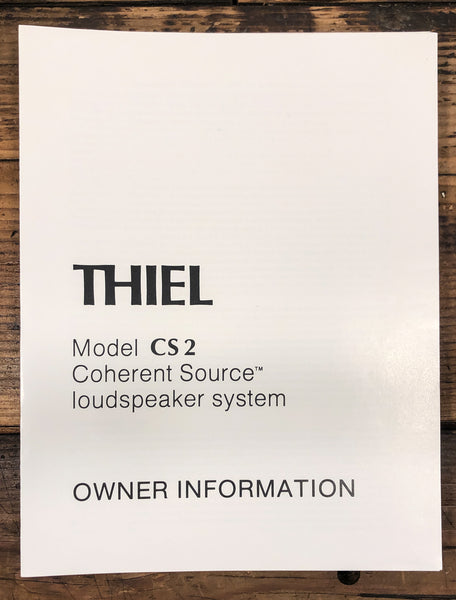 Thiel CS 2 Speaker  Owner / User Manual *Original*