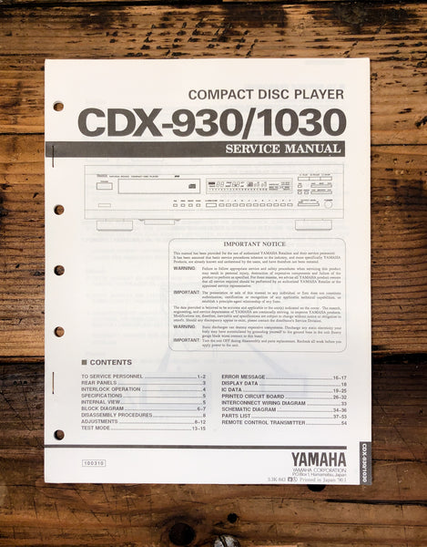Yamaha CDX-930 CDX-1030 CD Player  Service Manual *Original*