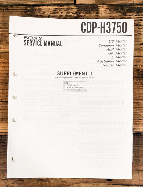 Sony CDP-H3750 CD Player Supp. Service Manual *Original*