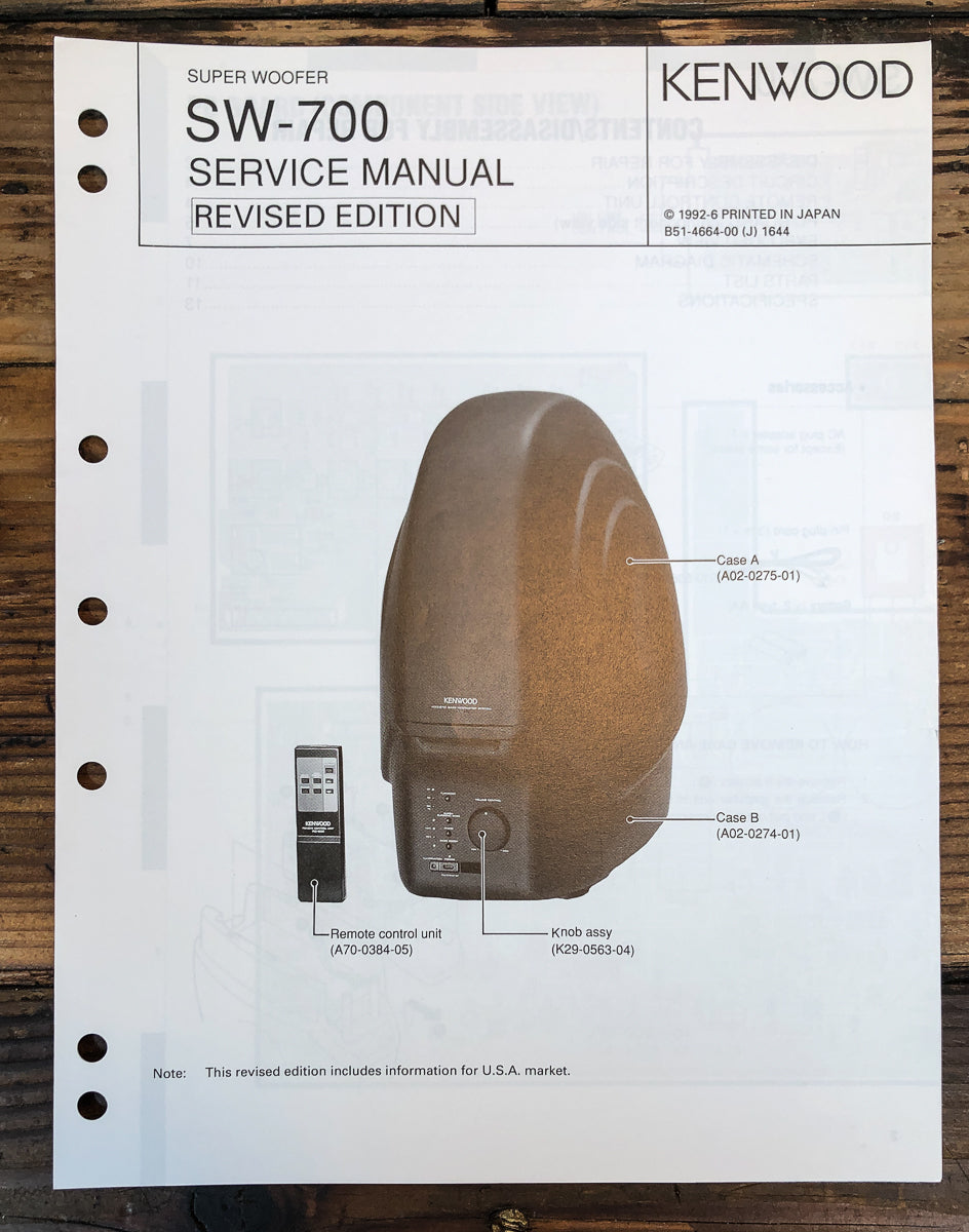 Kenwood SW-700 Subwoofer Service Manual *Original*