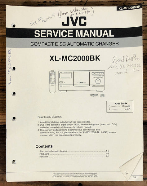 JVC XL-MC2000BK XL-MC2000 CD Changer  Service Manual *Original*