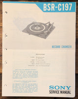 Sony BSR C-197 Record Player   Service Manual *Original*