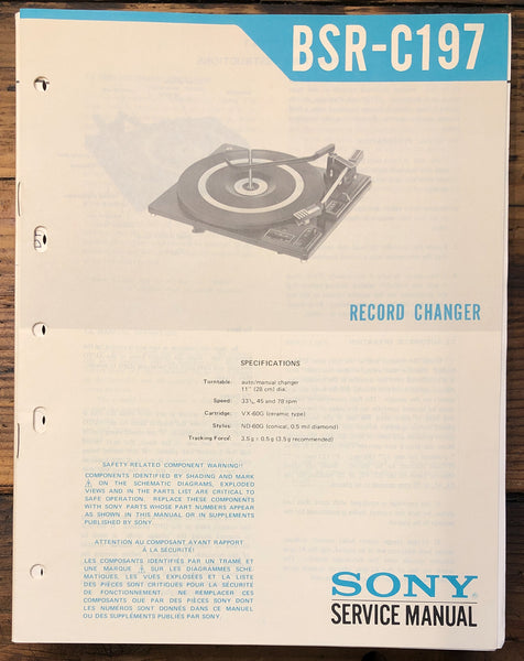 Sony BSR C-197 Record Player   Service Manual *Original*