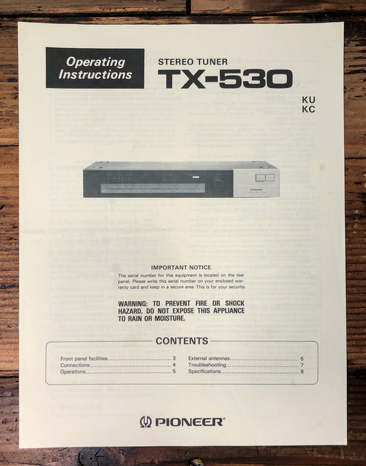 Pioneer TX-530 Tuner Owners / User Manual *Original*
