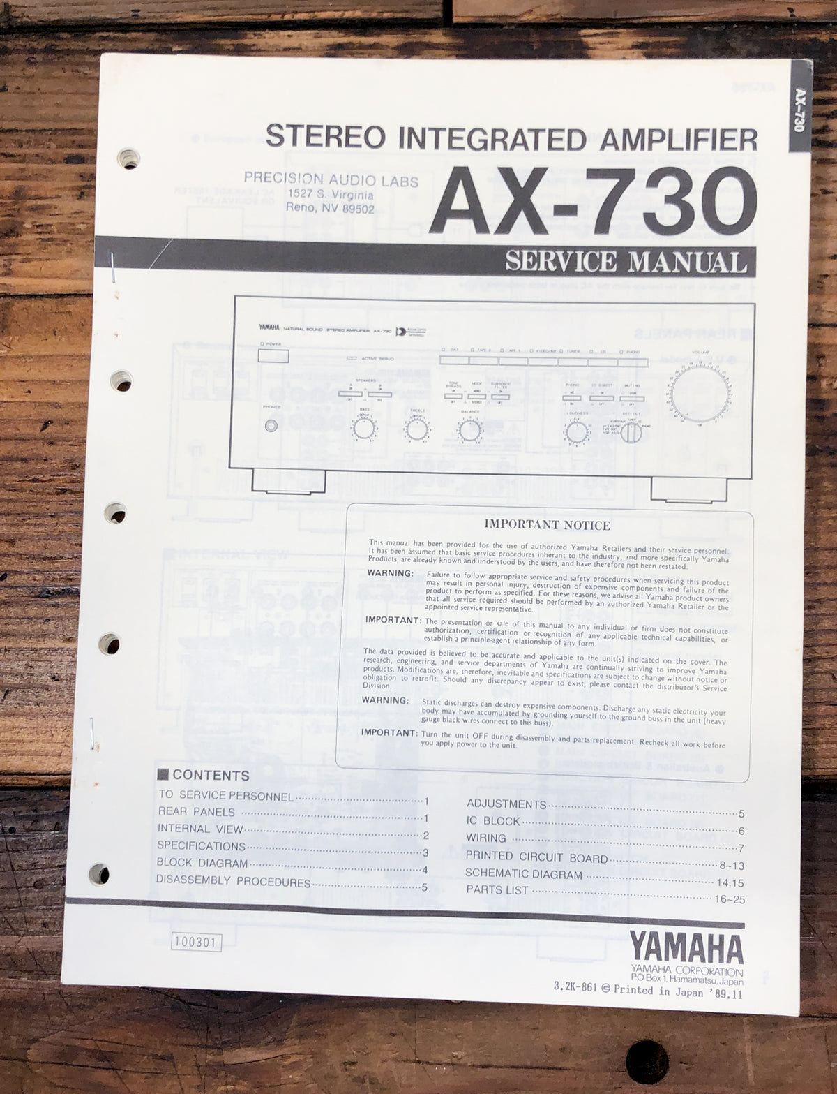 Yamaha AX-730 Amplifier  Service Manual *Original*