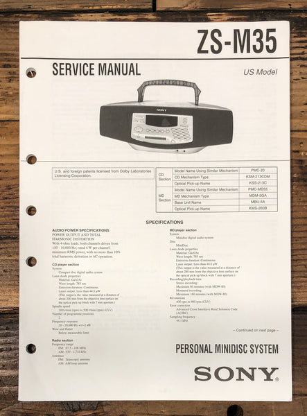 Sony ZS-M35 Stereo Service Manual *Original*