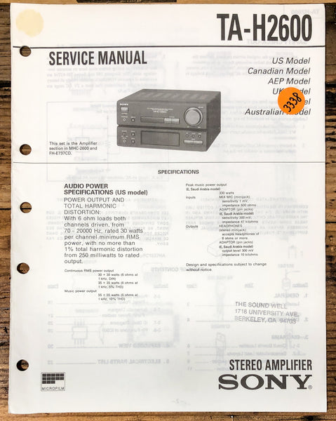 Sony TA-H2600 Stereo  Service Manual *Original*