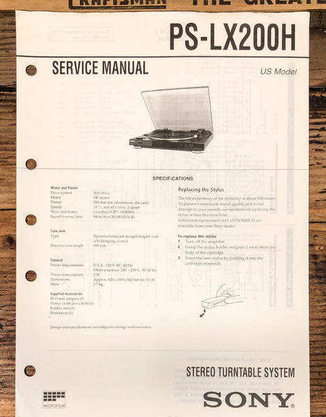 Sony PS-LX200H Record Player / Turntable  Service Manual *Original*