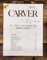 Carver TD-1700 Cassette  Service Manual *Original*