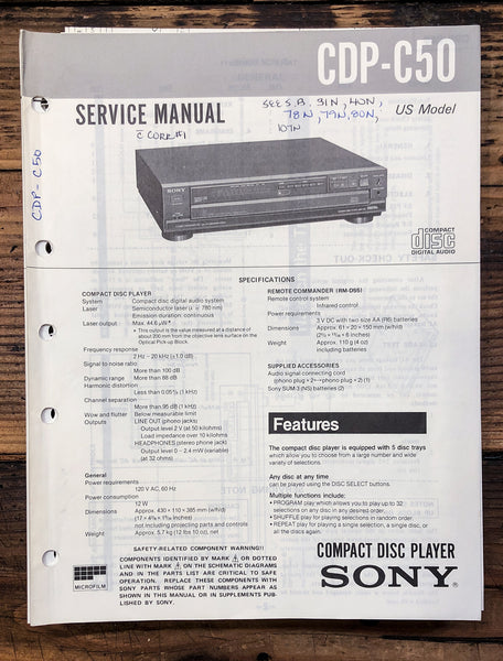 Sony CDP-C50 CD Player  Service Manual *Original*