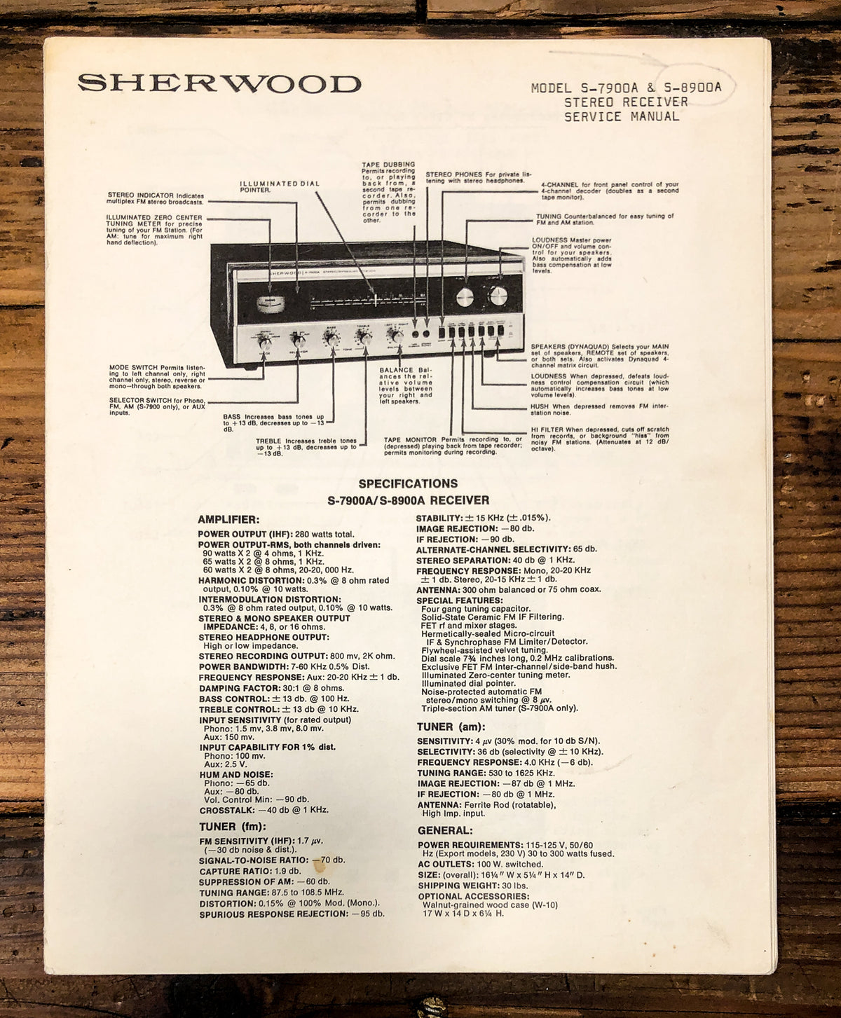 Sherwood S-7900A S-8900A Receiver Service Manual *Original*