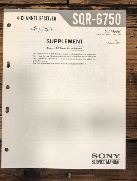 Sony SQR-6750 Receiver Supp. 2 Service Manual *Original*