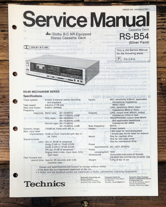 Technics RS-B54 Cassette Service Manual *Original*