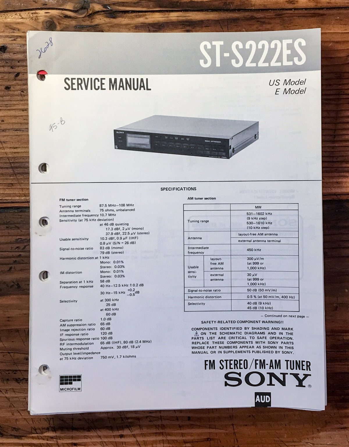 Sony ST-S222ES Tuner  Service Manual *Original*
