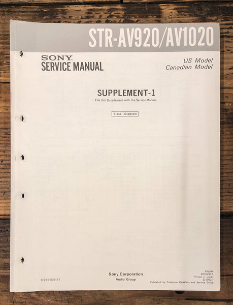 Sony STR-AV920 STR-AV1020 Receiver Supp. Service Manual *Original*
