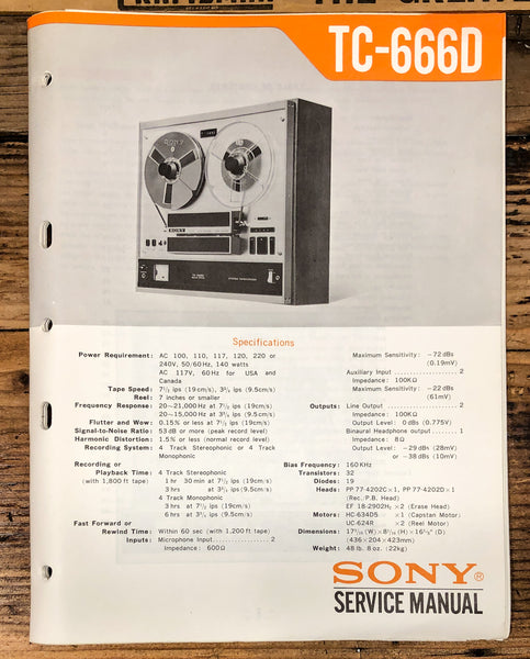 Sony TC-666D Reel to Reel  Service Manual *Original*