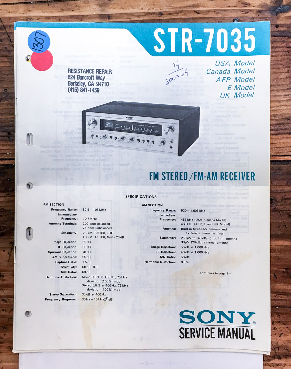 Sony STR-7035 Receiver  Service Manual *Original*