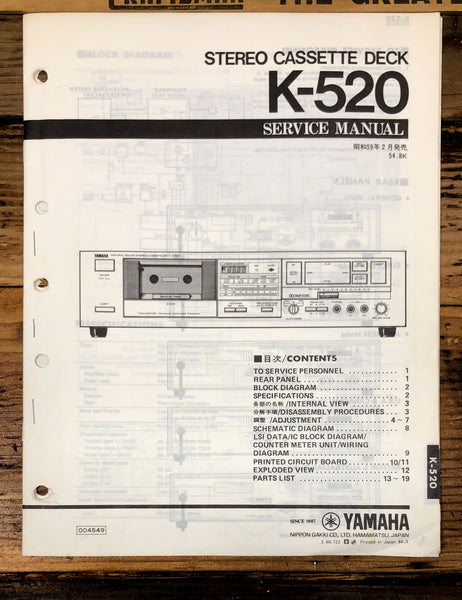 Yamaha K-520 Cassette  Service Manual *Original*