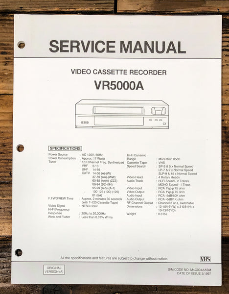 Emerson / Orion Model VR5000A VCR Service Manual *Original*