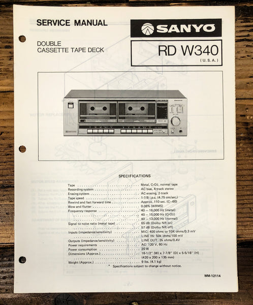 Sanyo RD W340 RD-W340 Cassette Service Manual *Original*