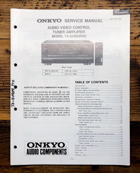 Onkyo TX-SV909PRO TX-SV909 PRO Receiver  Service Manual *Original*