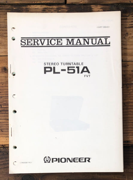 Pioneer PL-51A Record Player / Turntable  Service Manual *Original*