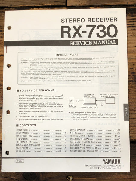 Yamaha RX-730 Receiver  Service Manual *Original*