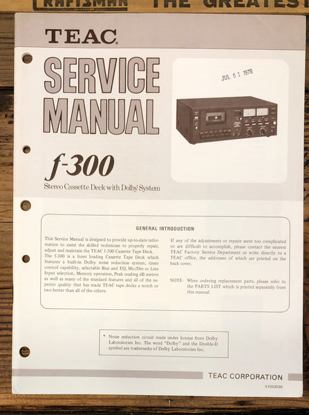 TEAC F-300 Cassette  Service Manual *Original*