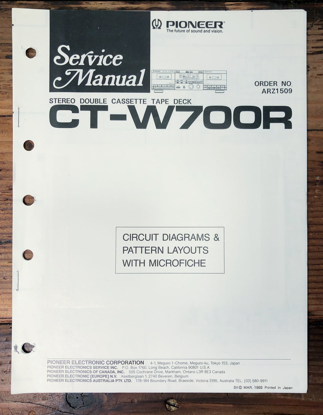 Pioneer CT-W700R Double Cassette Deck Service Manual *Original*