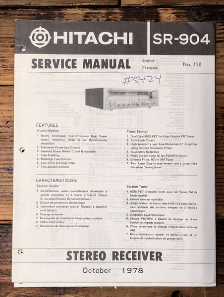 Hitachi SR-904 Receiver  Service Manual *Original*