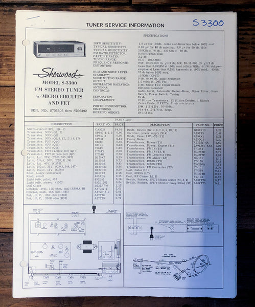 Sherwood S-3300 Tuner  Service Manual *Original*