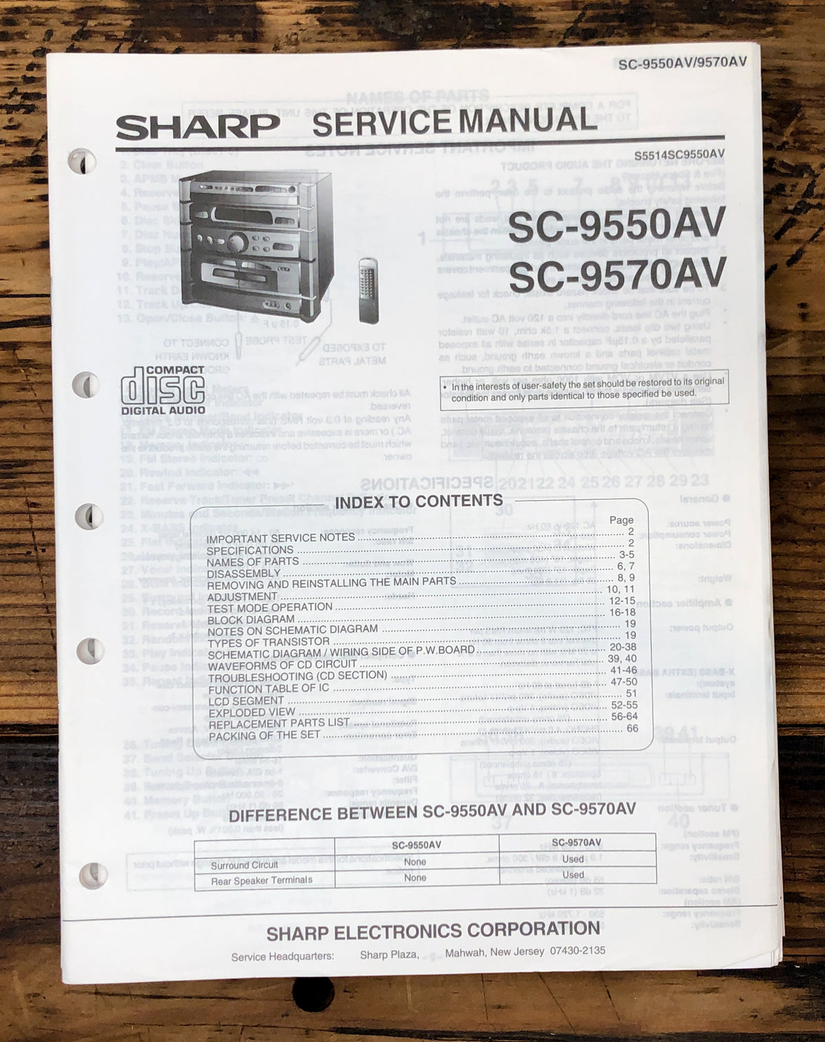 Sharp SC-9550AV SC-9570AV Stereo System Service Manual *Original*