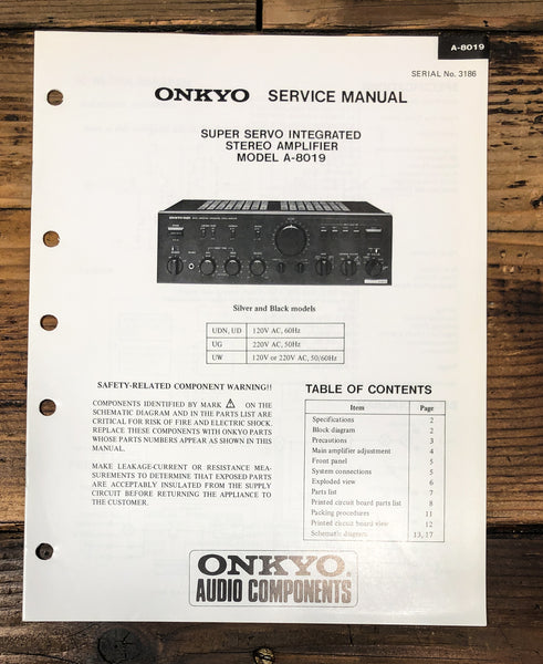 Onkyo A-8019 Amplifier Service Manual *Original*