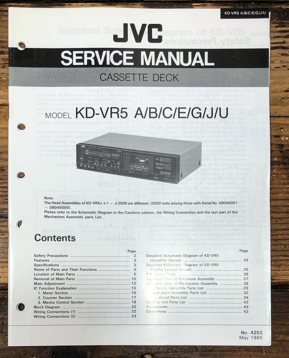 JVC KD-VR5 Cassette Service Manual *Original*