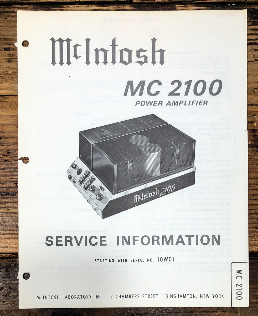 McIntosh MC-2100 MC2100 Amplifier Service Manual *Original*